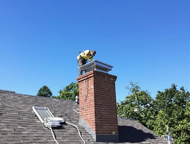 Brooklyn Chimney Sweep technician measuring a chimney cap in Brooklyn, OH