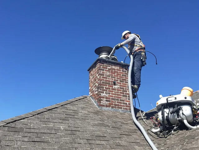 Dedicated Brooklyn Chimney Sweep team member cleaning a chimney in Brooklyn, OH