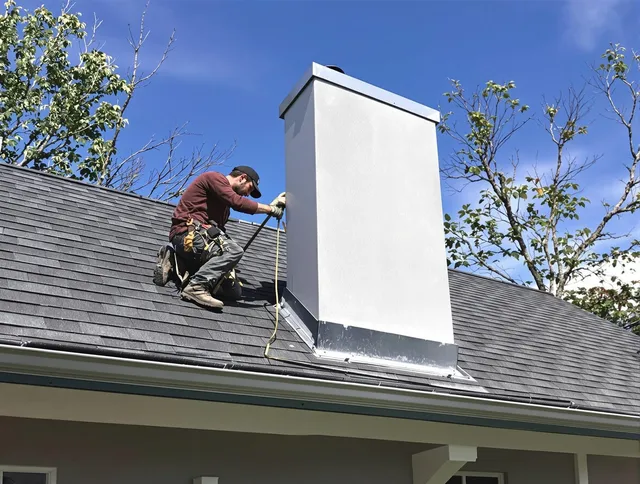 Brooklyn Chimney Sweep team member finishing chimney construction in Brooklyn, OH