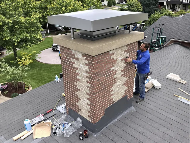 Brooklyn Chimney Sweep team working on a custom chimney remodel in Brooklyn, OH