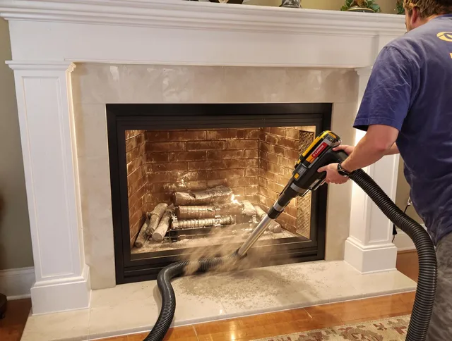 Fireplace cleaning performed by Brooklyn Chimney Sweep in Brooklyn, OH